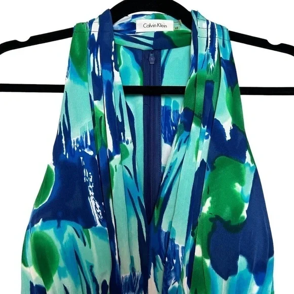 Calvin Klein Multi Colored Watercolor Look Halter Fit and Flare Dress NWT Sz. 10 - Picture 5 of 16